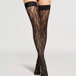 Wolford REESE NET Stay Ups Stockings Thigh High- BLACK -Large L